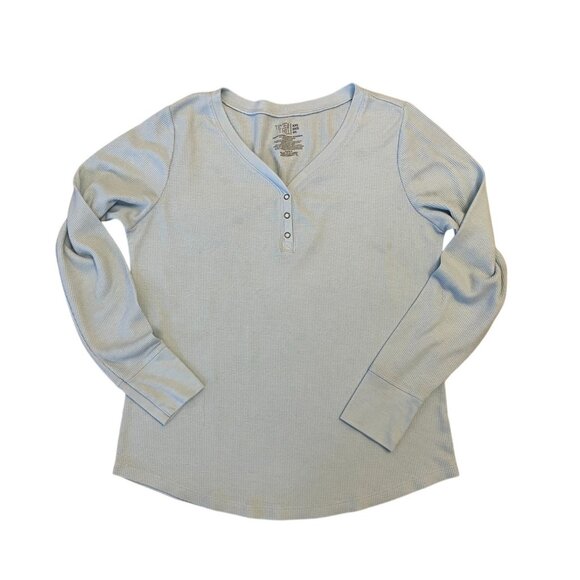 2XL plus size V-neck long sleeve waffle Henley baby blue stretch - Picture 1 of 6